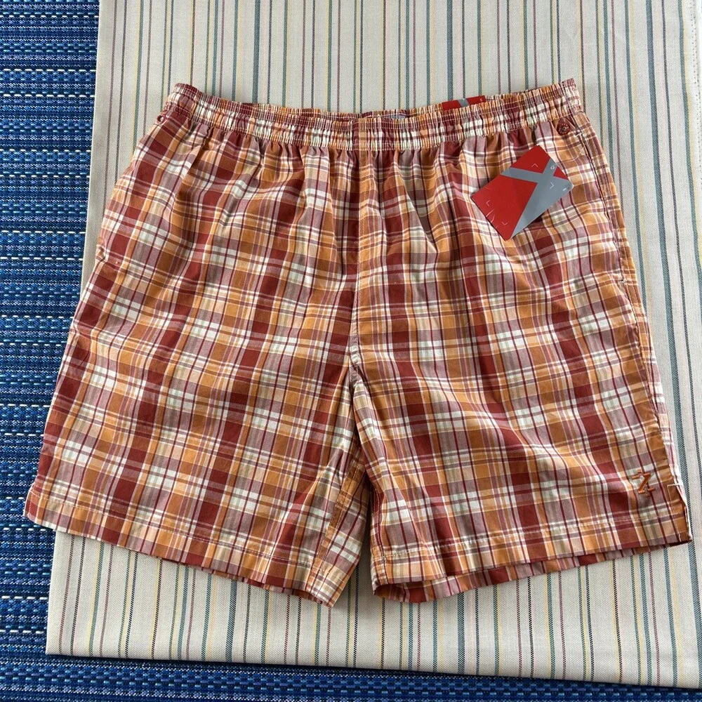 NEW Izod Swim Trunks Mens XL Orange Red White Plaid Performx 8